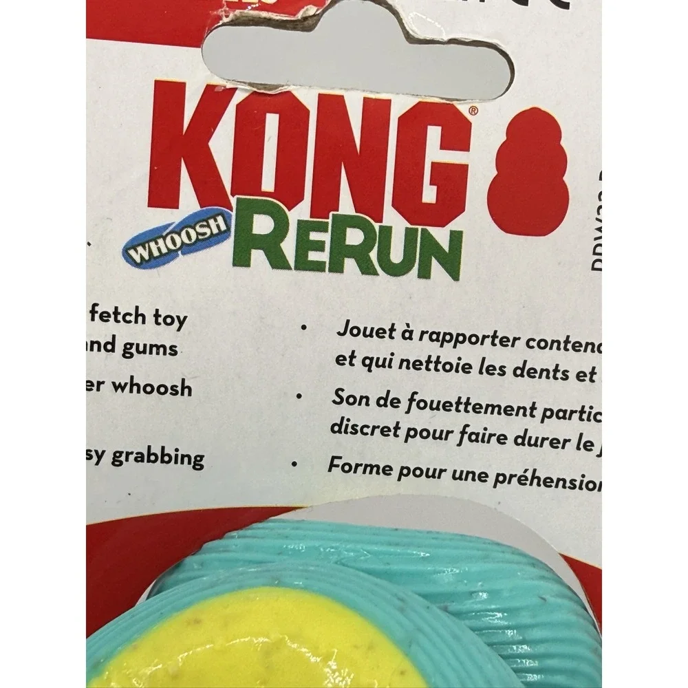 KONG Rerun Whoosh Bone Sm/Md Dog Toy Treat Dispensing Fetch Chew Teal Yellow